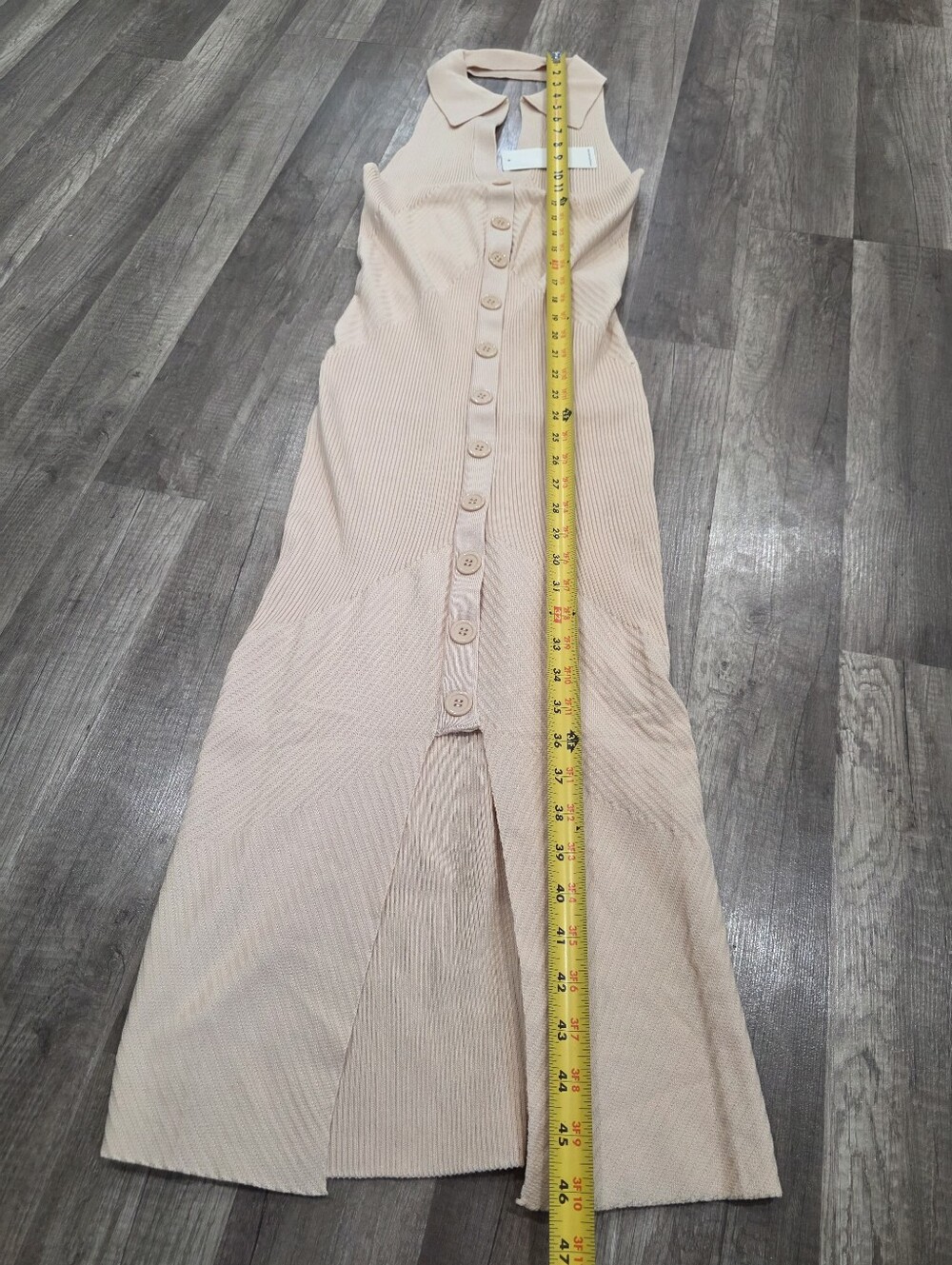 Nwt RIBBED midi Dress Collared Button Knit Midi Beige Corpcore Academia Y2K - Picture 8 of 13